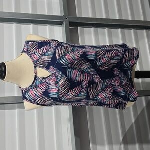 Coco's‎ Clozet Blue and Pink Feather Design Blouse Size Medium